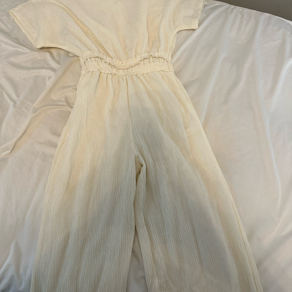 Zara Cream Wide-Leg Jumpsuit with Elastic Waist